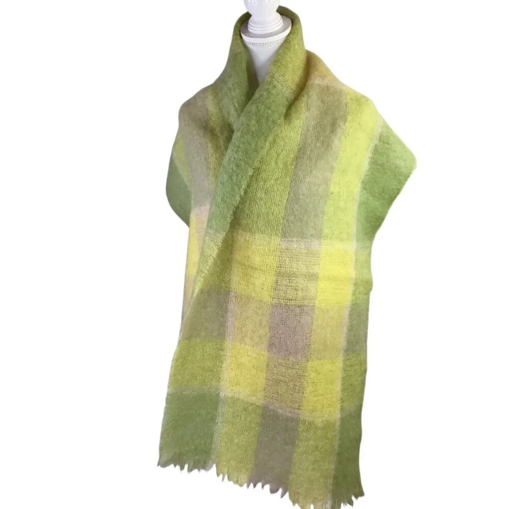 Vtg Mohair Pile Scarf Shawl Wrap Macy Associates Plaid Scotland Scottish 81 x 19